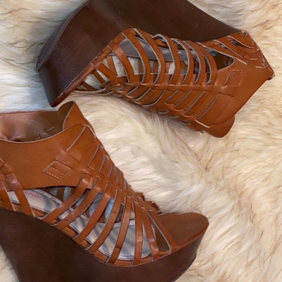JustFab Shoes - JustFab Cognac/Brown Wedged Open Toe (9)